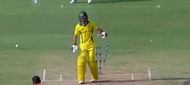 Glenn Maxwell loses his wicket to the seasoned Indian pacer. (Pic: Disney+Hotstar)